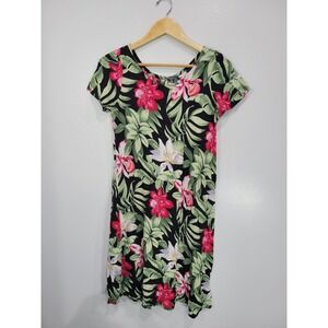 Hibiscus Collection Hawaii Womens Small Tropical Floral Rayon‎ Shift Dress Black